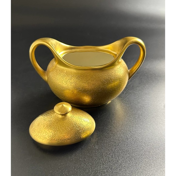Vintage Osborne Chicago Fine China Sugar Bowl 24 K Gold Plated Etched Signed - Picture 3 of 12